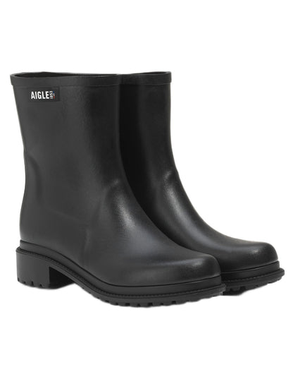 Noir coloured Aigle Womens Fulfeel Mid Ankle Rain Boots on white background 