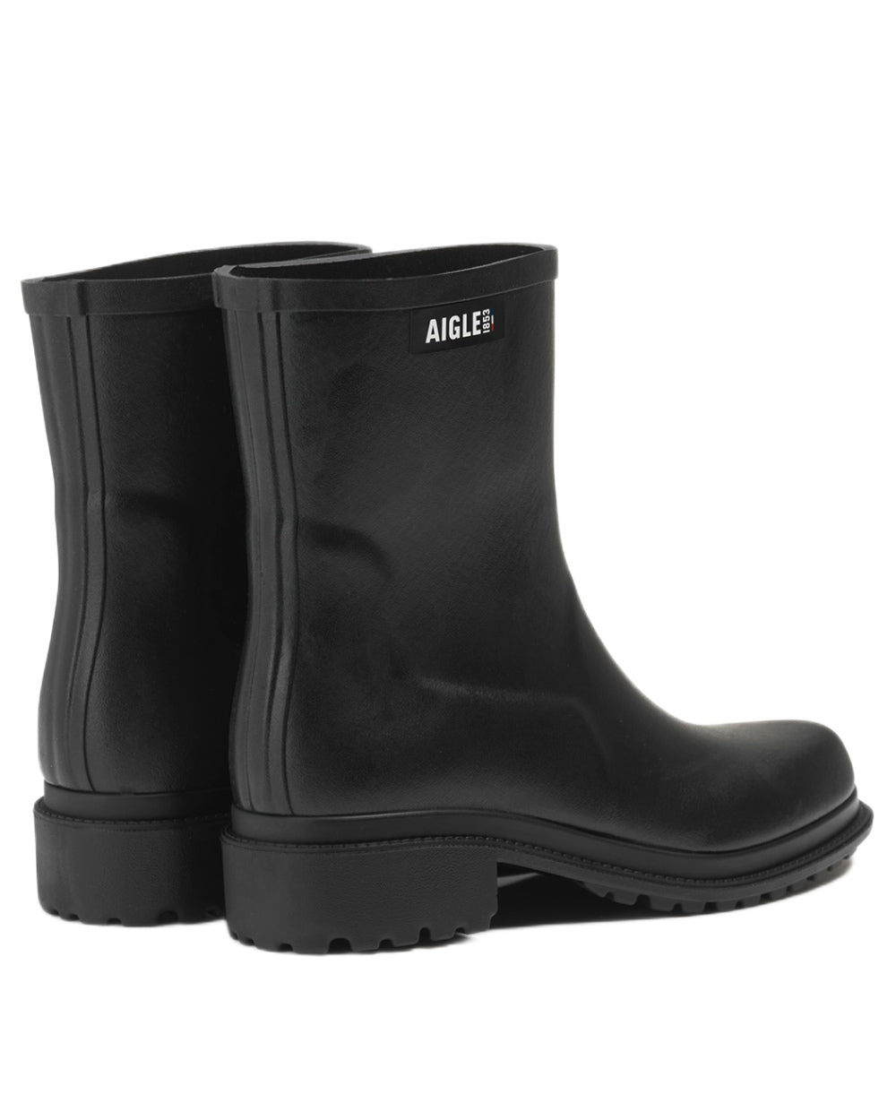 Noir coloured Aigle Womens Fulfeel Mid Ankle Rain Boots on white background 