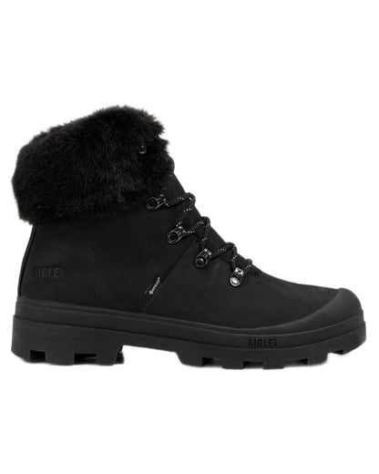 Noir coloured Aigle Womens Fur-Lined Gore-Tex Hiking Boots on white background 