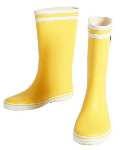 Jaune Blanc coloured Aigle Womens Malounie 2 Ankle Wellingtons on white background 