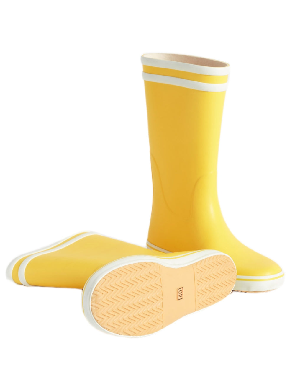 Jaune Blanc coloured Aigle Womens Malounie 2 Ankle Wellingtons on white background 