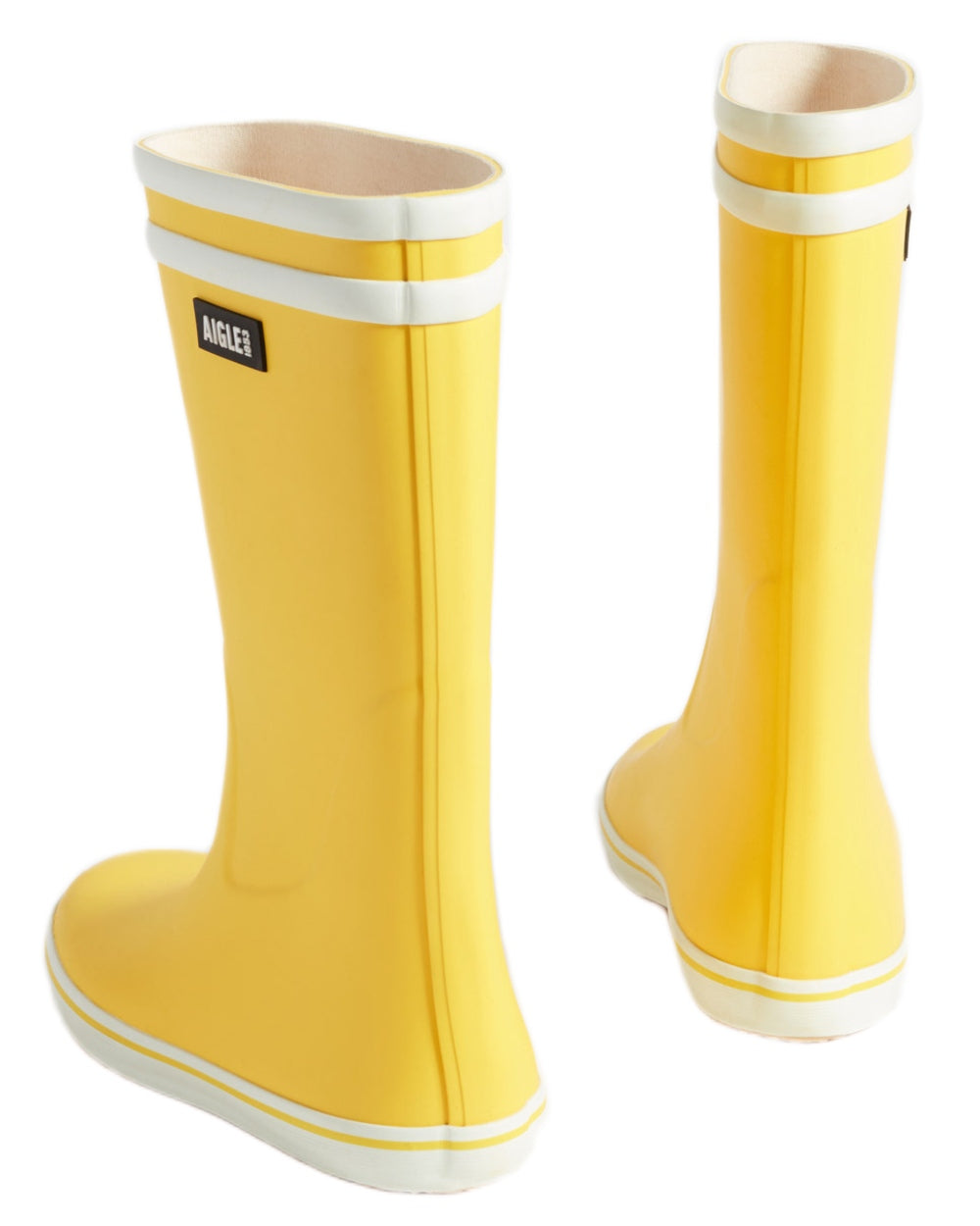 Jaune Blanc coloured Aigle Womens Malounie 2 Ankle Wellingtons on white background 