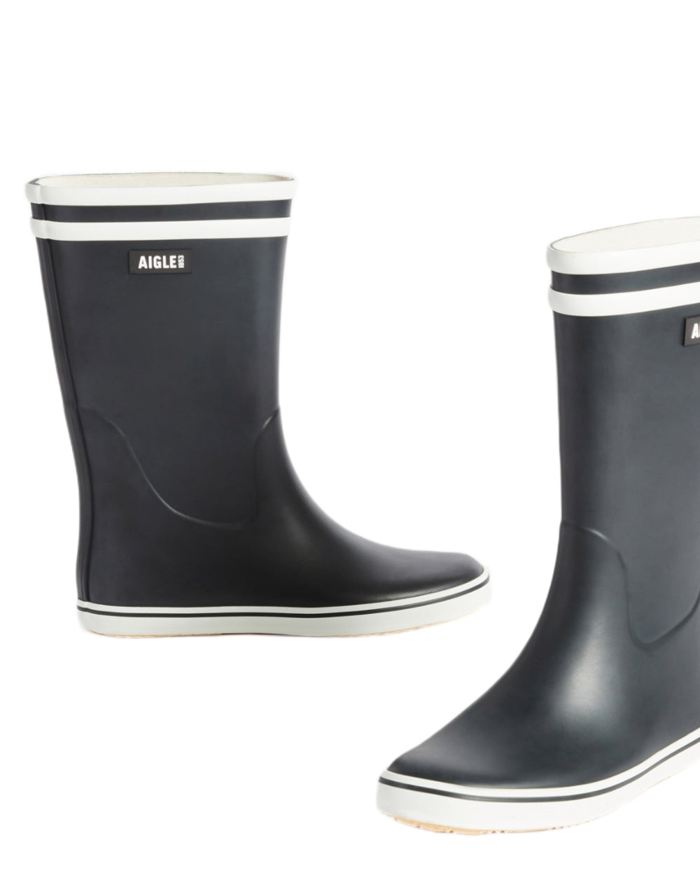 Marine Blanc coloured Aigle Womens Malounie 2 Ankle Wellingtons on white background 