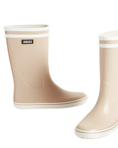 Sable coloured Aigle Womens Malounie 2 Ankle Wellingtons on white background 