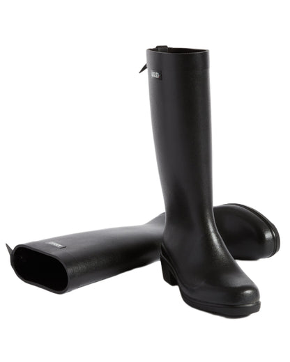 Noir coloured Aigle Womens Myrica Wellingtons on white background 
