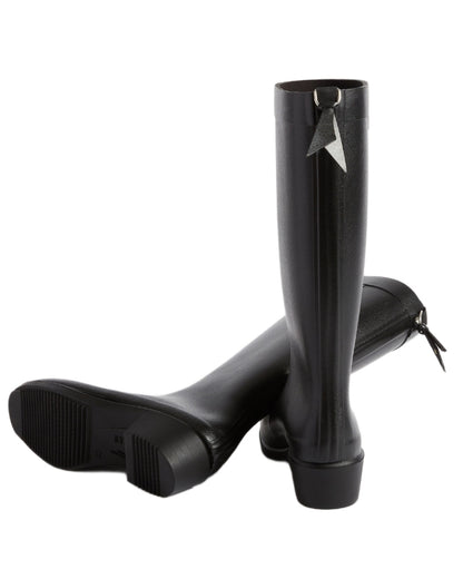 Noir coloured Aigle Womens Myrica Wellingtons on white background 