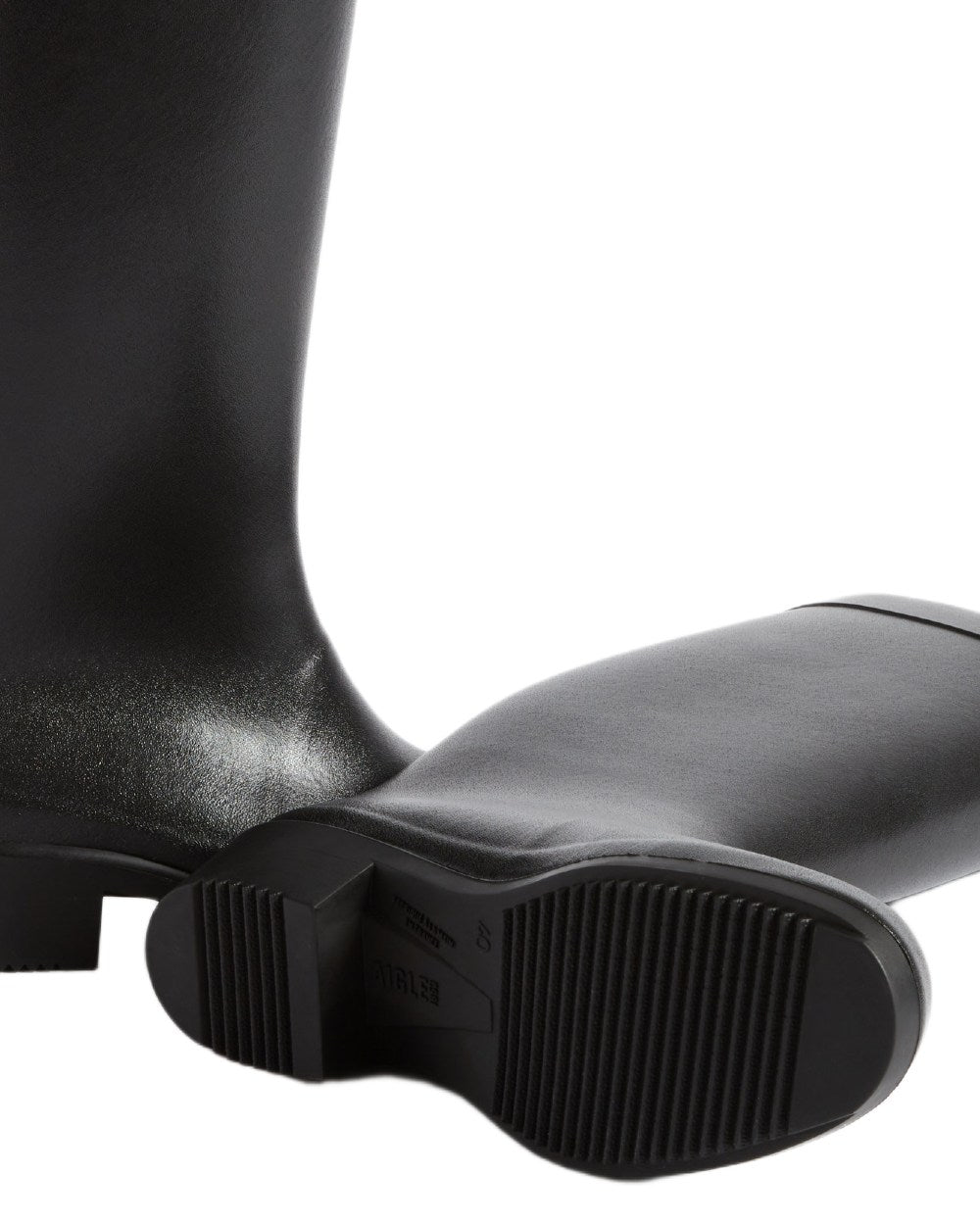 Noir coloured Aigle Womens Myrica Wellingtons on white background 