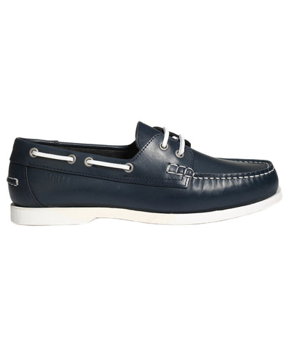 Marine coloured Aigle Womens Nubila Leather Deck Shoes on white background 