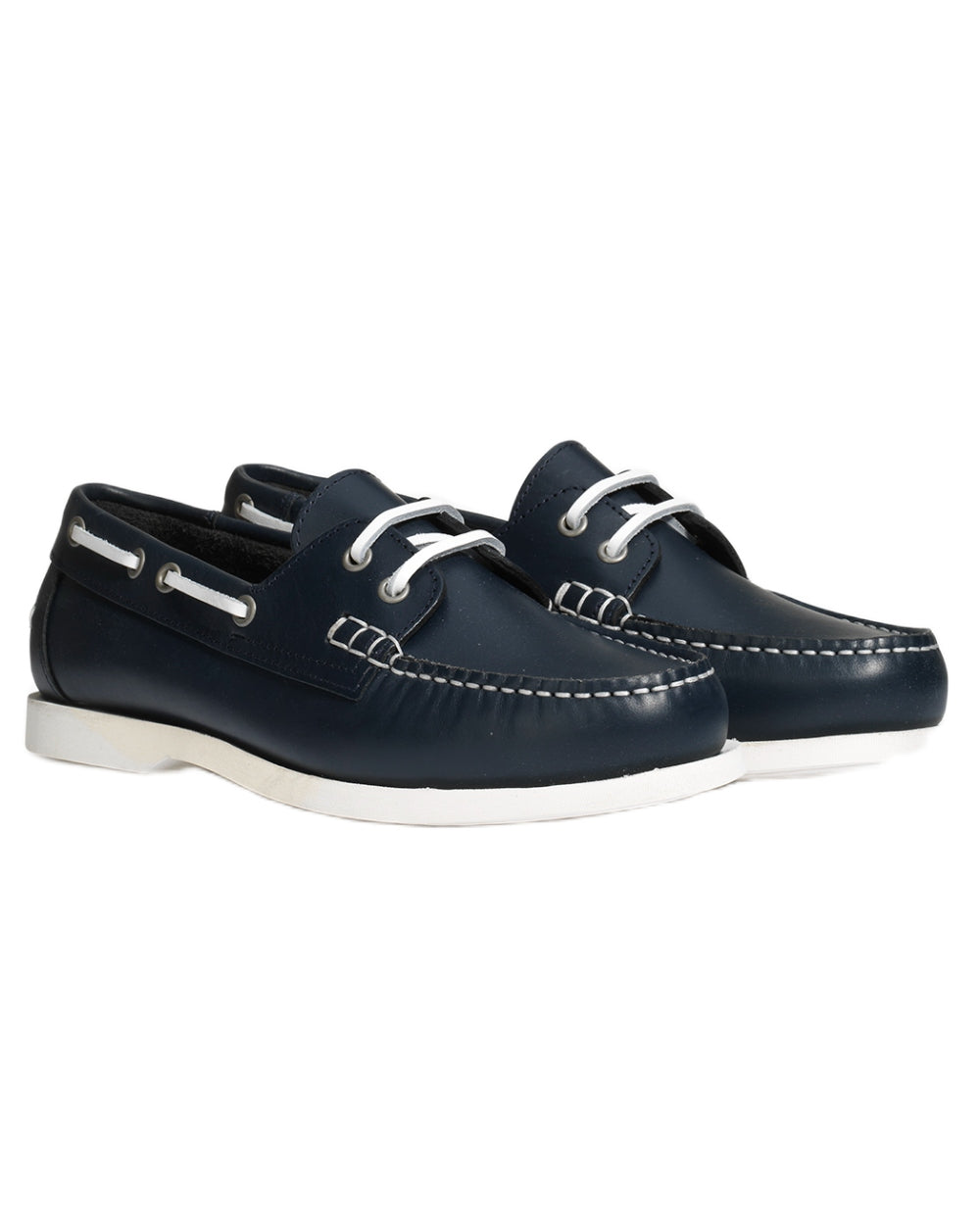 Marine coloured Aigle Womens Nubila Leather Deck Shoes on white background 