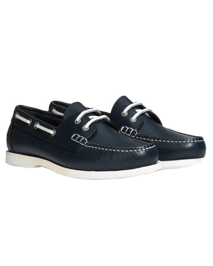 Marine coloured Aigle Womens Nubila Leather Deck Shoes on white background 