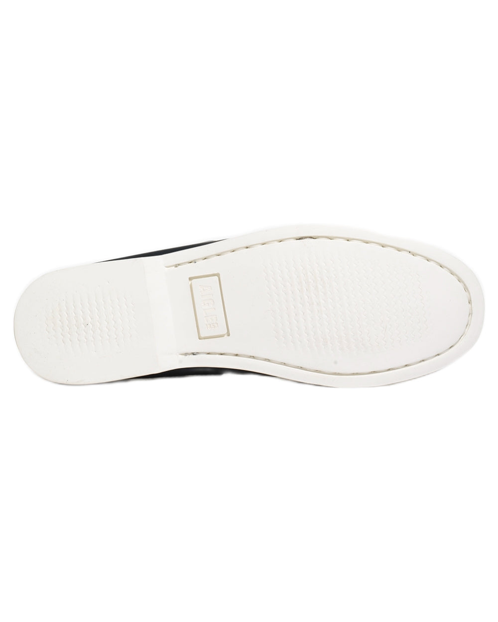 Marine coloured Aigle Womens Nubila Leather Deck Shoes on white background 