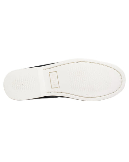 Marine coloured Aigle Womens Nubila Leather Deck Shoes on white background 