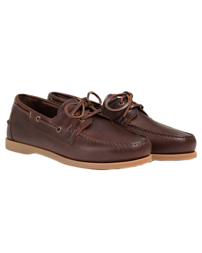 Maroon coloured Aigle Womens Nubila Leather Deck Shoes on white background 
