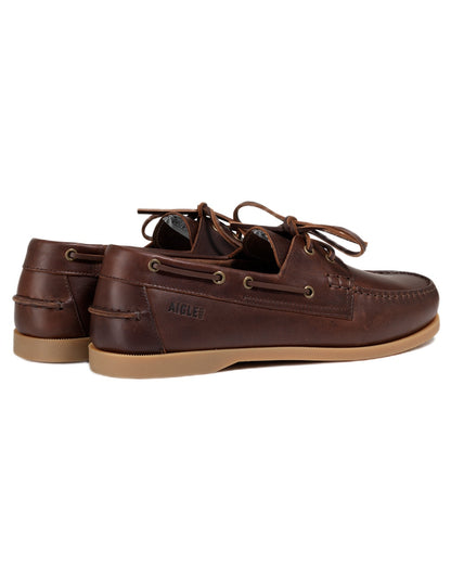 Maroon coloured Aigle Womens Nubila Leather Deck Shoes on white background 