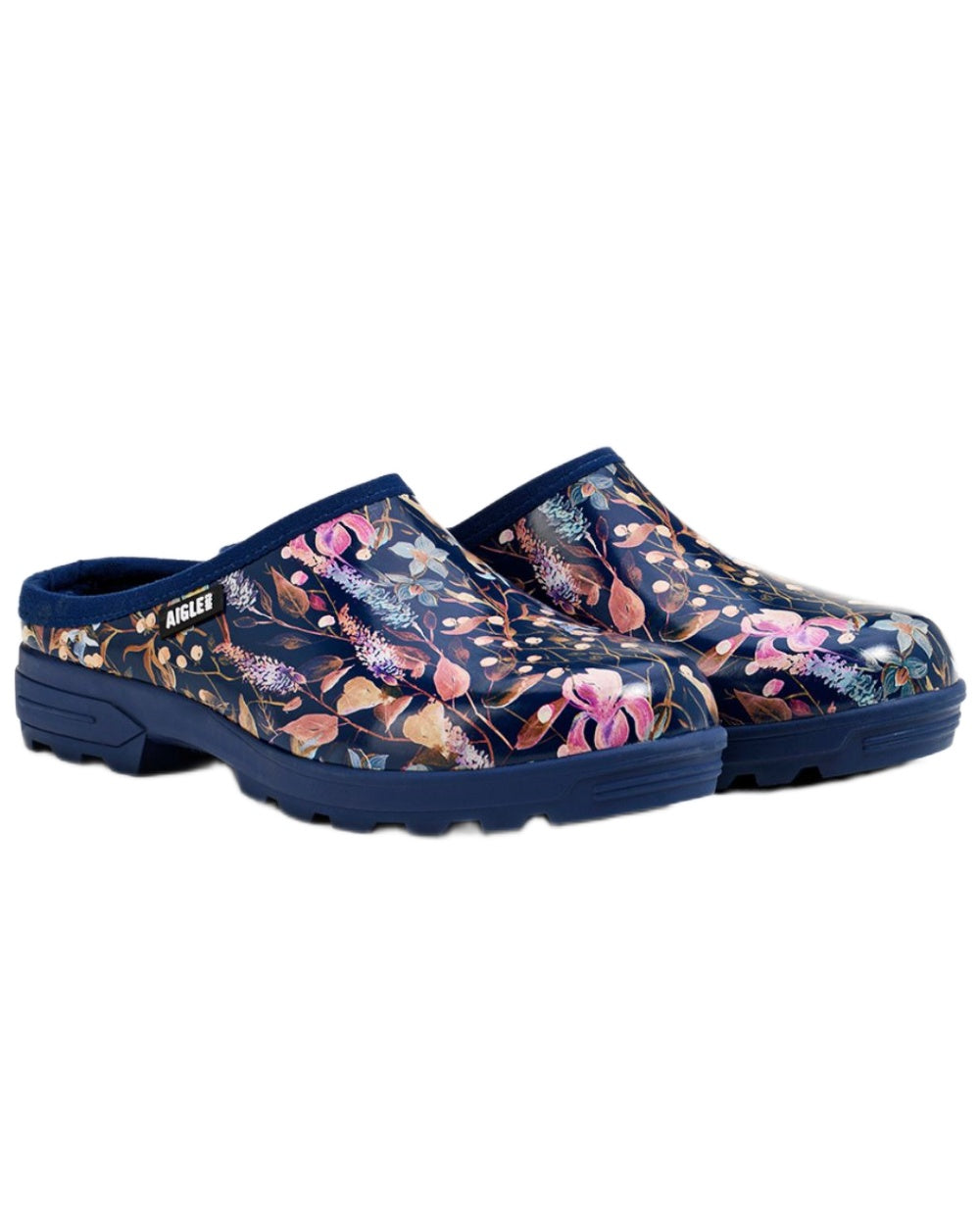 Bosquet Print coloured Aigle Womens Printed Clogs on white background 