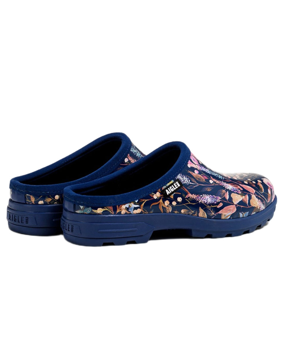 Bosquet Print coloured Aigle Womens Printed Clogs on white background 