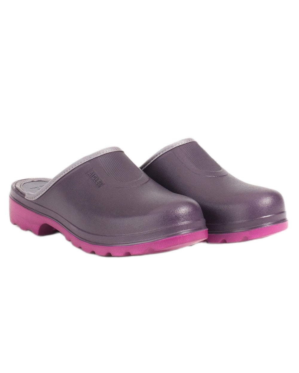 Aubergine Dahila coloured Aigle Womens Taden 2 Ultra-Light Clogs on white background 