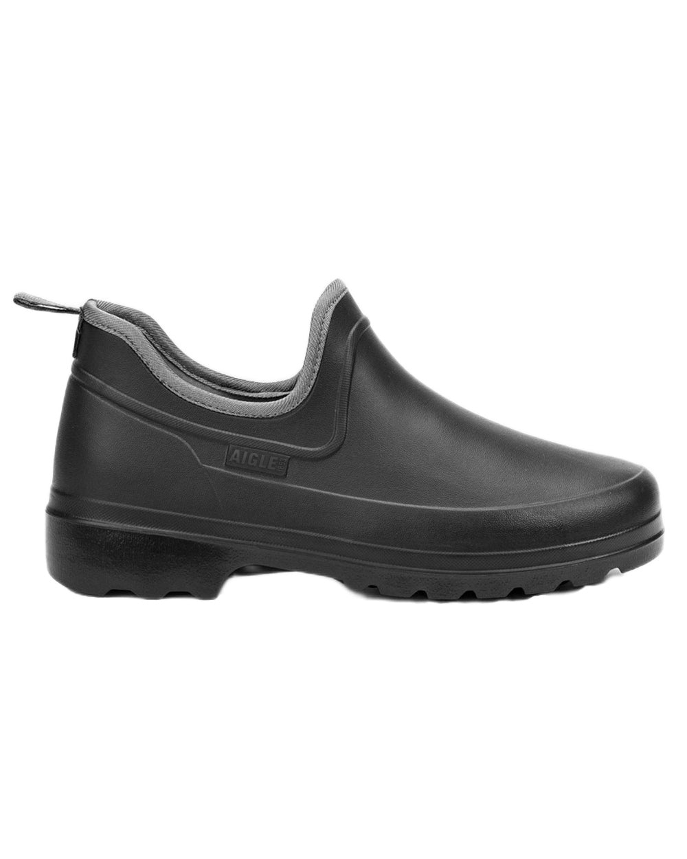 Noir coloured Aigle Womens Taden Plus 2 Ultra Light Closed Clogs on white background 