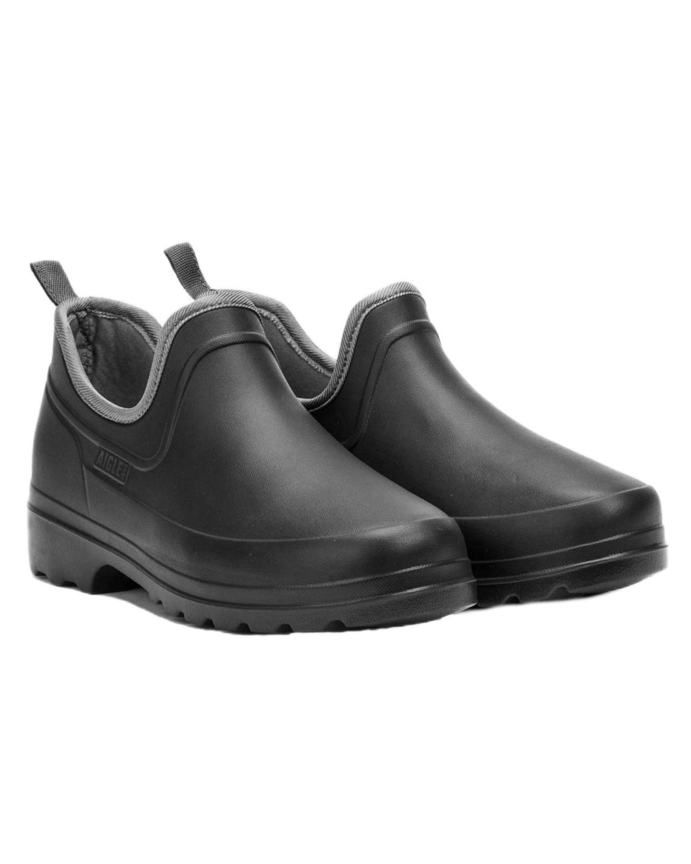 Noir coloured Aigle Womens Taden Plus 2 Ultra Light Closed Clogs on white background 