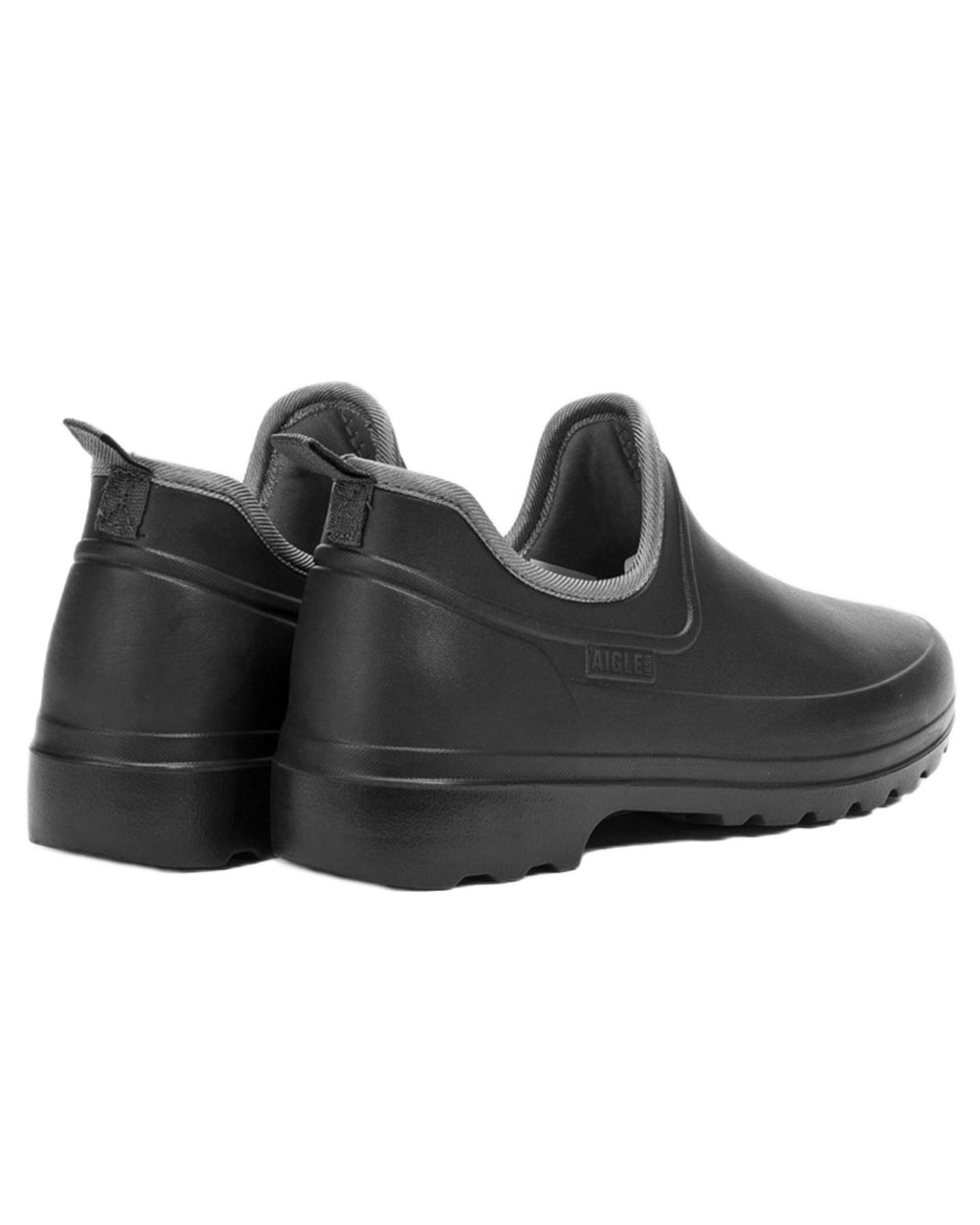 Noir coloured Aigle Womens Taden Plus 2 Ultra Light Closed Clogs on white background 
