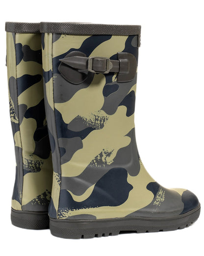 Camou Kaki coloured Aigle Woody Pop PT 2 Childrens Wellington Boots on white background 