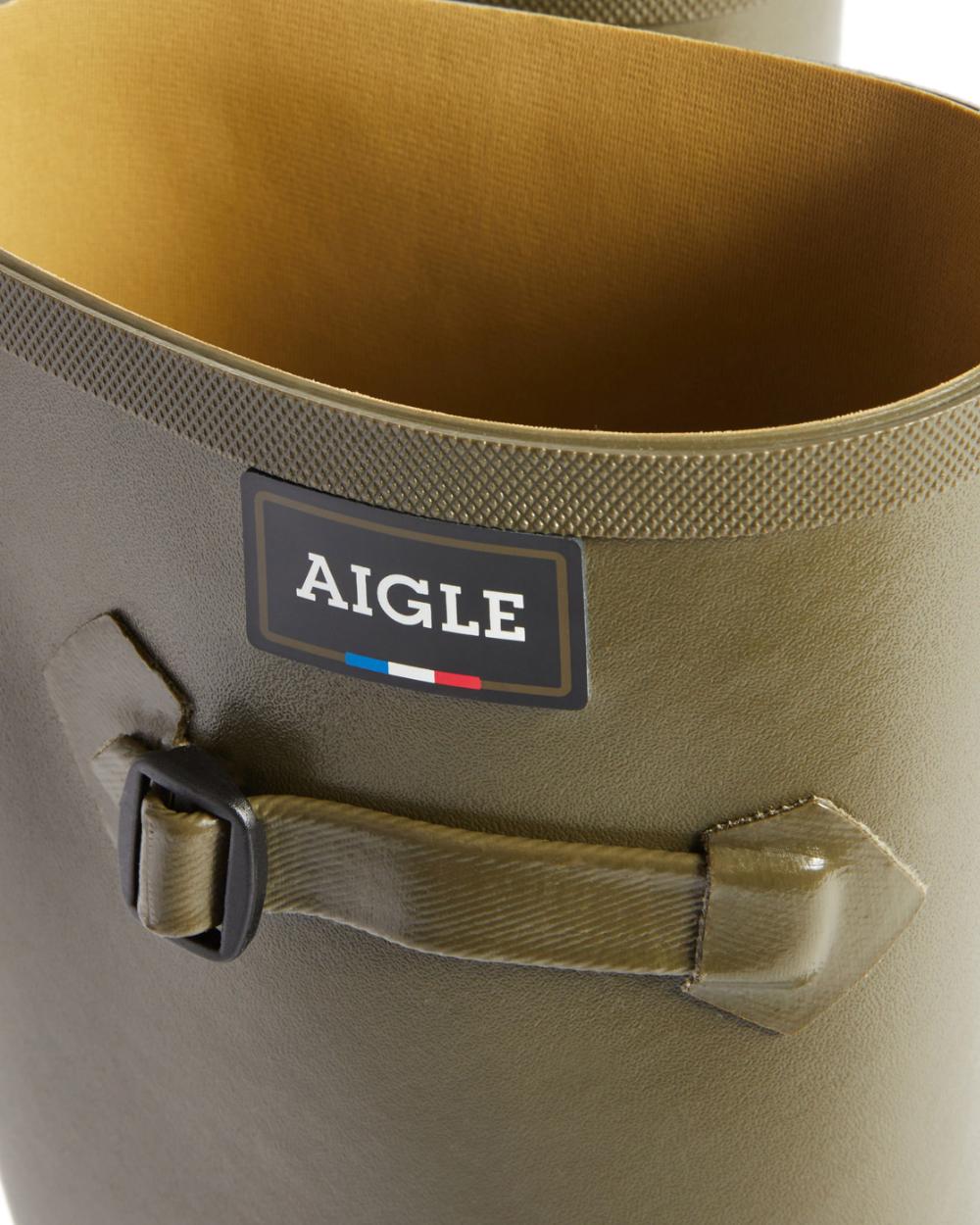 Khaki coloured Aigle Mens Cessac Gardening Wellingtons on white background 