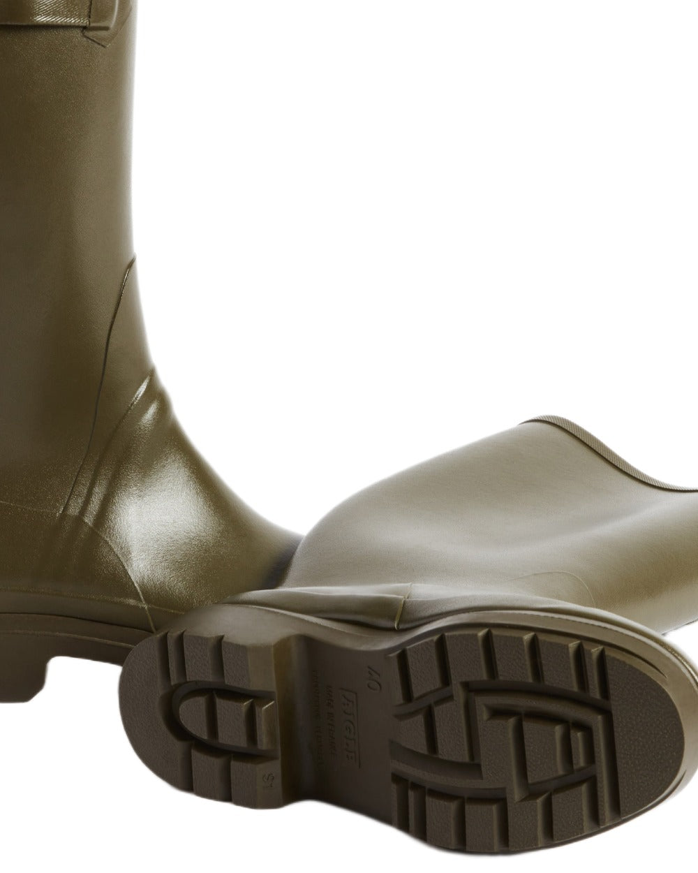 Khaki coloured Aigle Mens Cessac Gardening Wellingtons on white background 