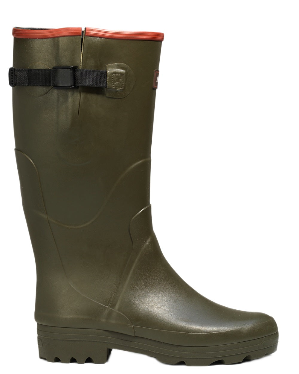 Khaki coloured Aigle Mens Chambord Adjustable Wellingtons on white background 