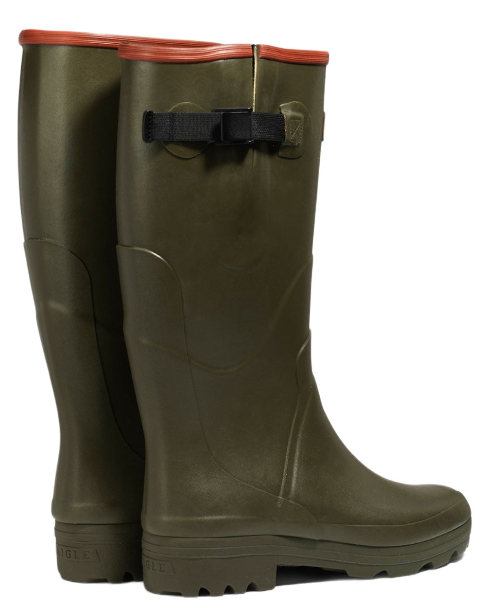 Khaki coloured Aigle Mens Chambord Adjustable Wellingtons on white background 