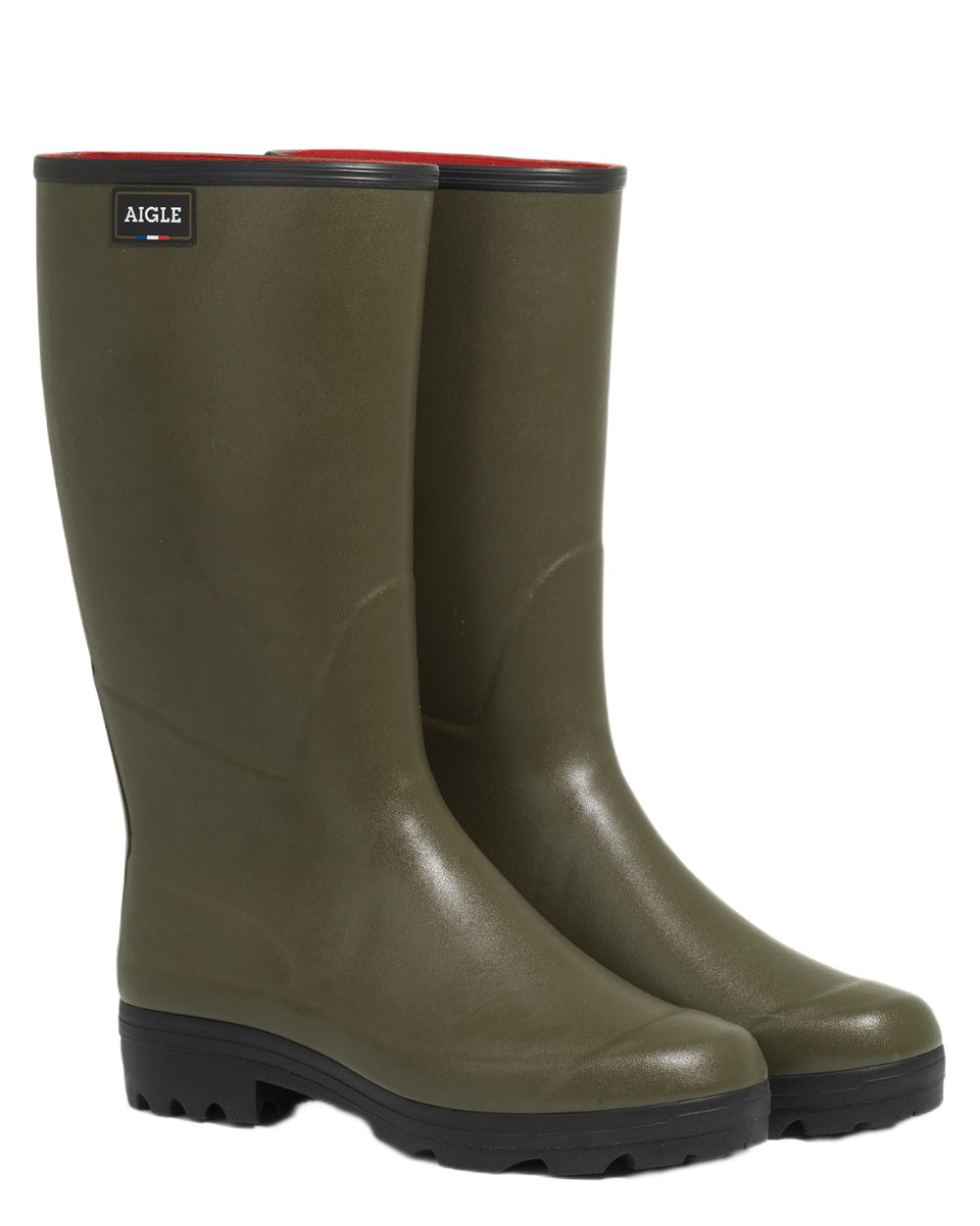 Khaki coloured Aigle Womens Chambord Neomesh Lined Wellingtons on white background 