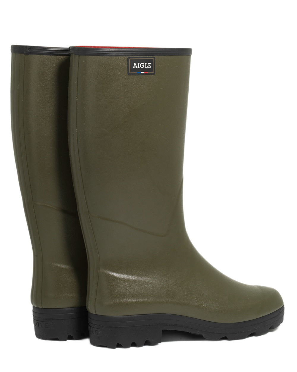Khaki coloured Aigle Womens Chambord Neomesh Lined Wellingtons on white background 