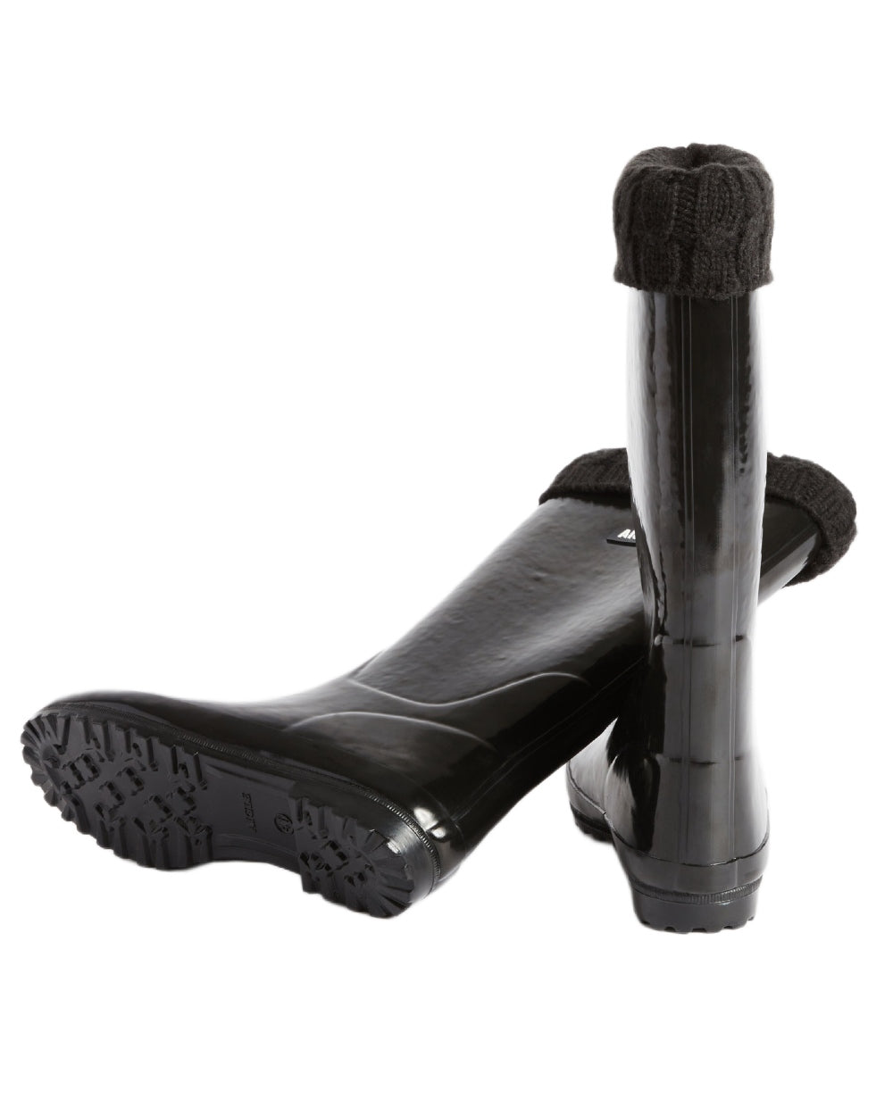 Noir coloured Aigle Womens Eliosa Fur Lined Wellingtons on white background 