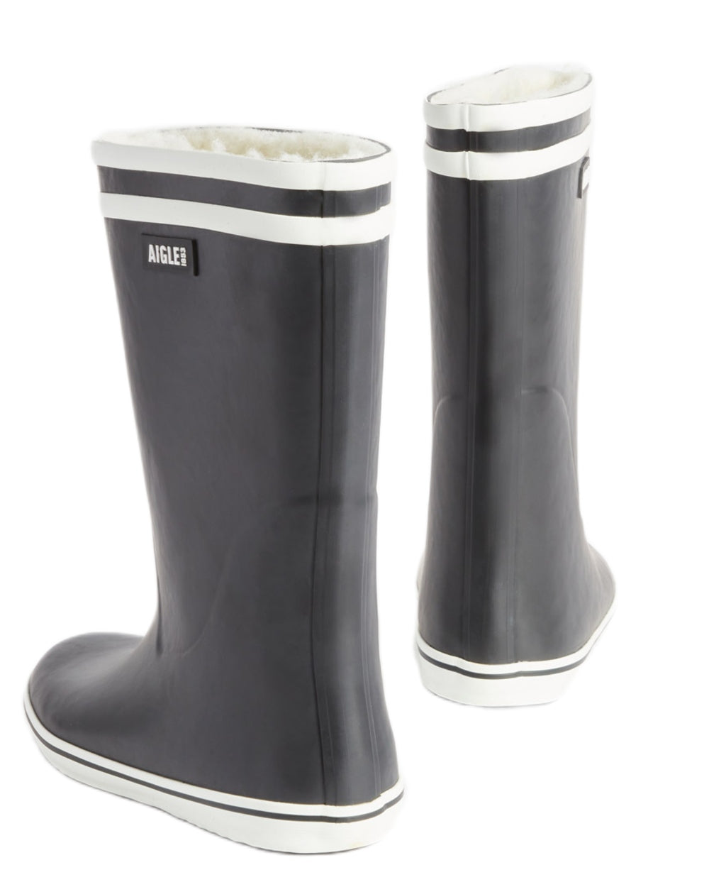 Marine coloured Aigle Womens Malouine Fur Lined Wellingtons on white background 