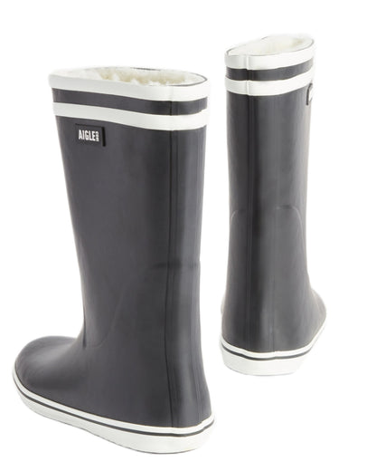 Marine coloured Aigle Womens Malouine Fur Lined Wellingtons on white background 