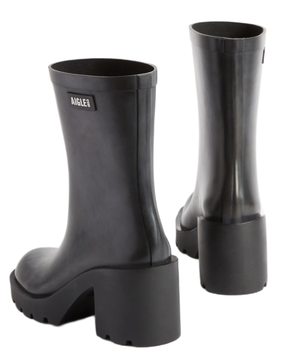 Noir coloured Aigle Womens Monceau Heeled Ankle Boots on white background 