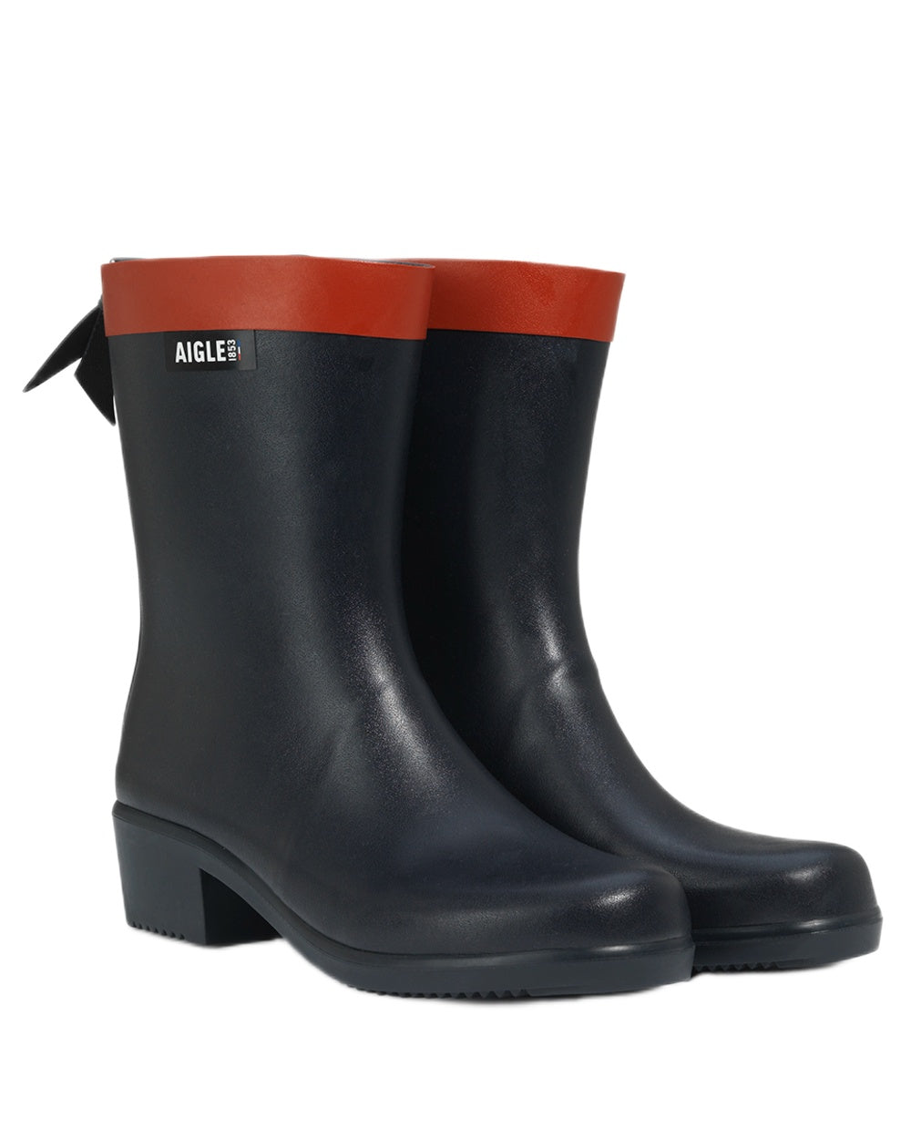 Marine coloured Aigle Womens Myrica Mid Ankle Boots on white background 