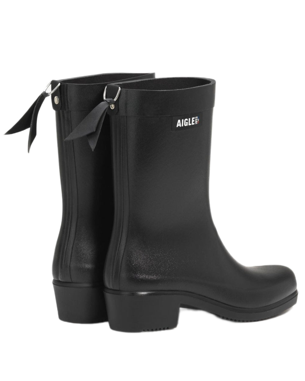 Noir coloured Aigle Womens Myrica Mid Ankle Boots on white background 