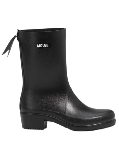 Noir coloured Aigle Womens Myrica Mid Ankle Boots on white background 