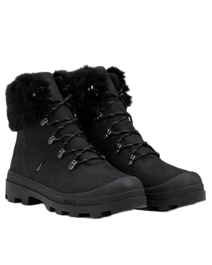Noir coloured Aigle Womens Tenere GTX Fur Lined Hiking Boots on white background 