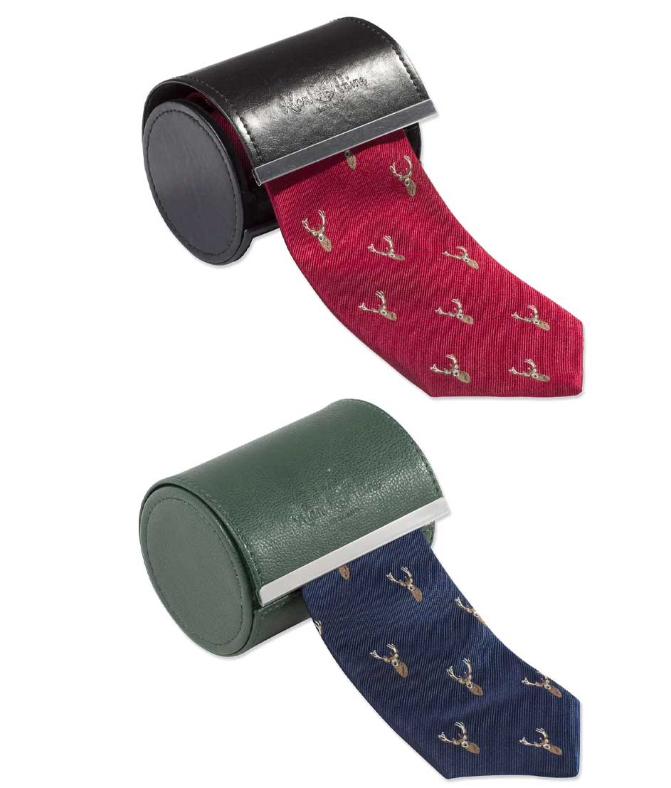Alan Paine Accessories - Silk Ties in red and Navy with gold stag head design, bags, hats, socks