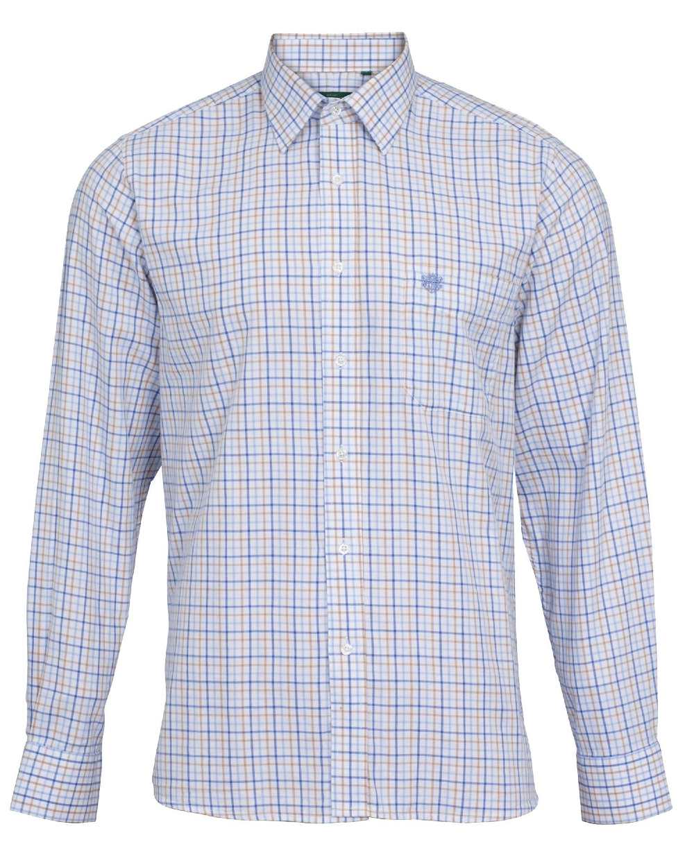 Blue Beige coloured Alan Paine Aylesbury Check Shirt on white background 