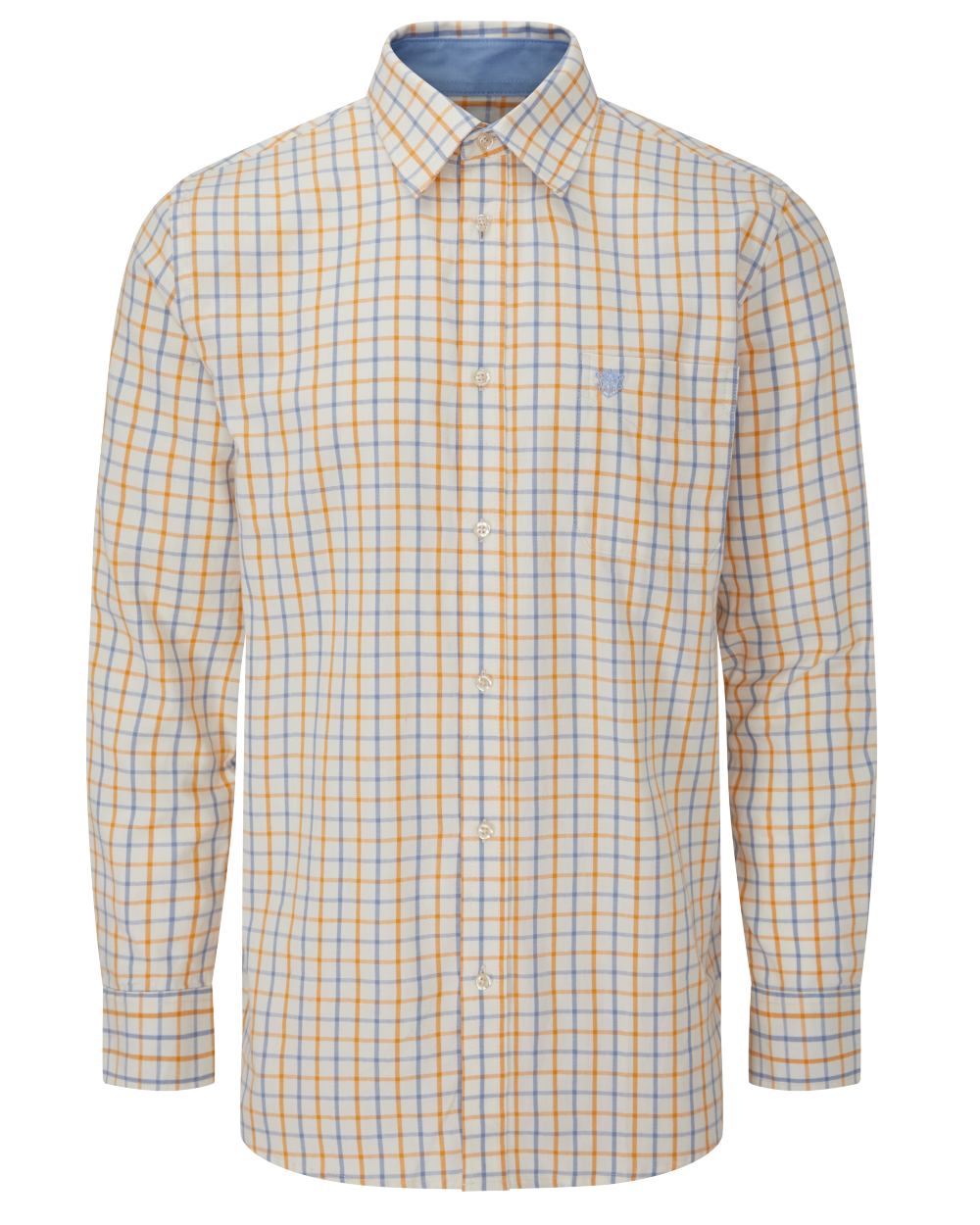 Blue Gold coloured Alan Paine Aylesbury Check Shirt on white background 