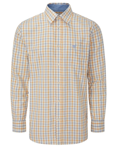 Blue Gold coloured Alan Paine Aylesbury Check Shirt on white background 