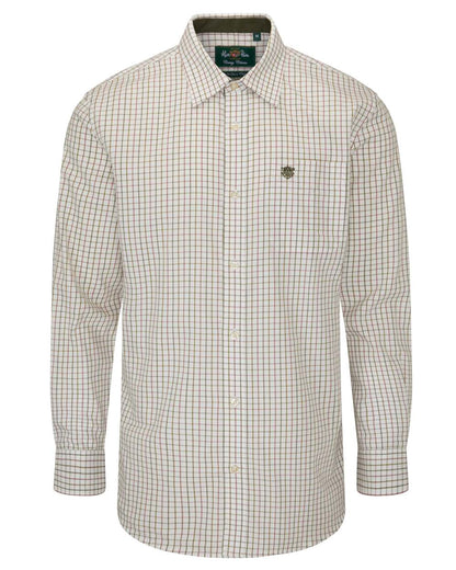 Olive coloured Alan Paine Aylesbury Check Shirt on white background 