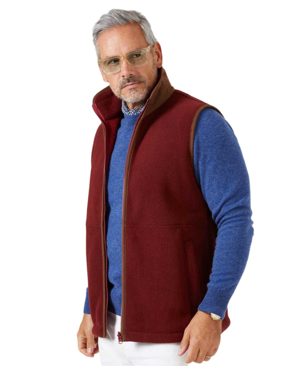 Bloodstone coloured Alan Paine Aylsham Fleece Jacket on white background 