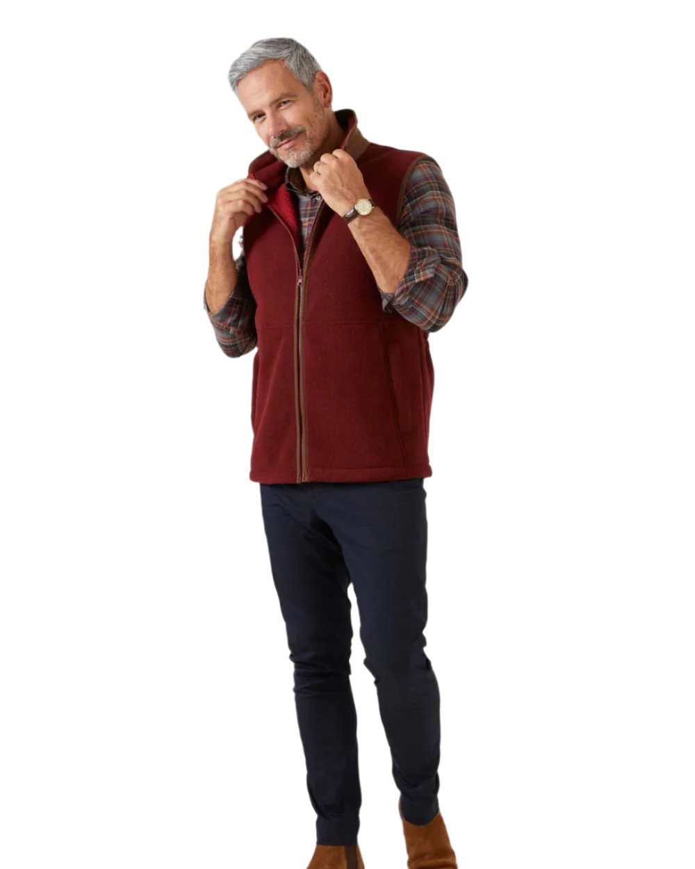 Bloodstone coloured Alan Paine Aylsham Fleece Jacket on white background 