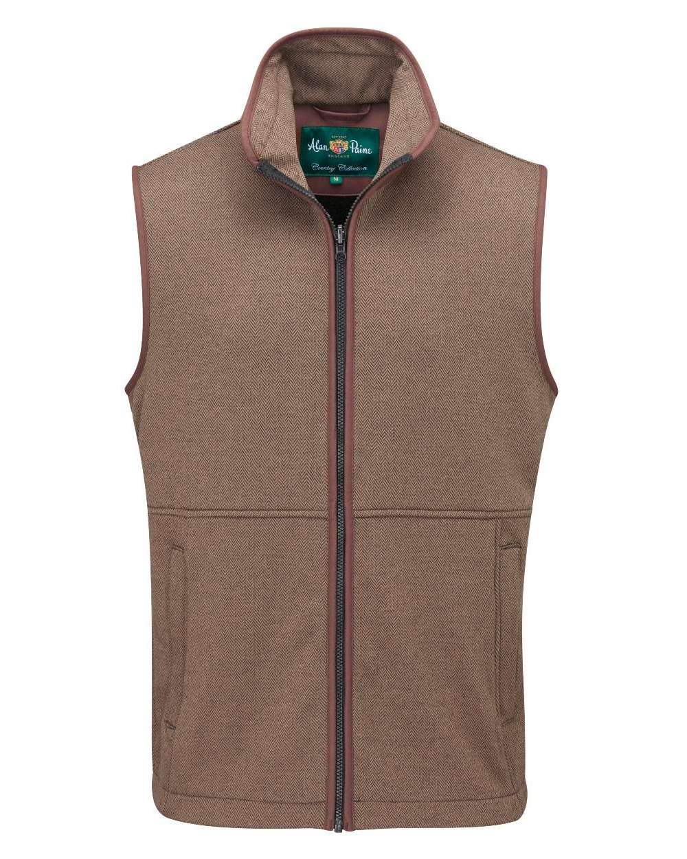 Brown Herringbone Alan Paine Aylsham Fleece Jacket on white background 