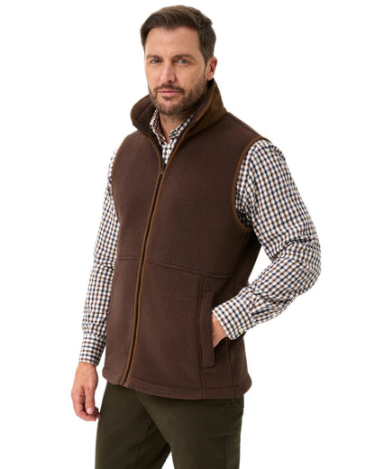 Bark coloured Alan Paine Aylsham Fleece Gilet on white background 