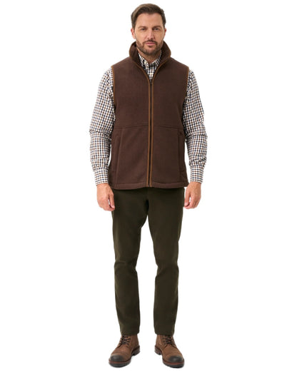 Bark coloured Alan Paine Aylsham Fleece Gilet on white background 