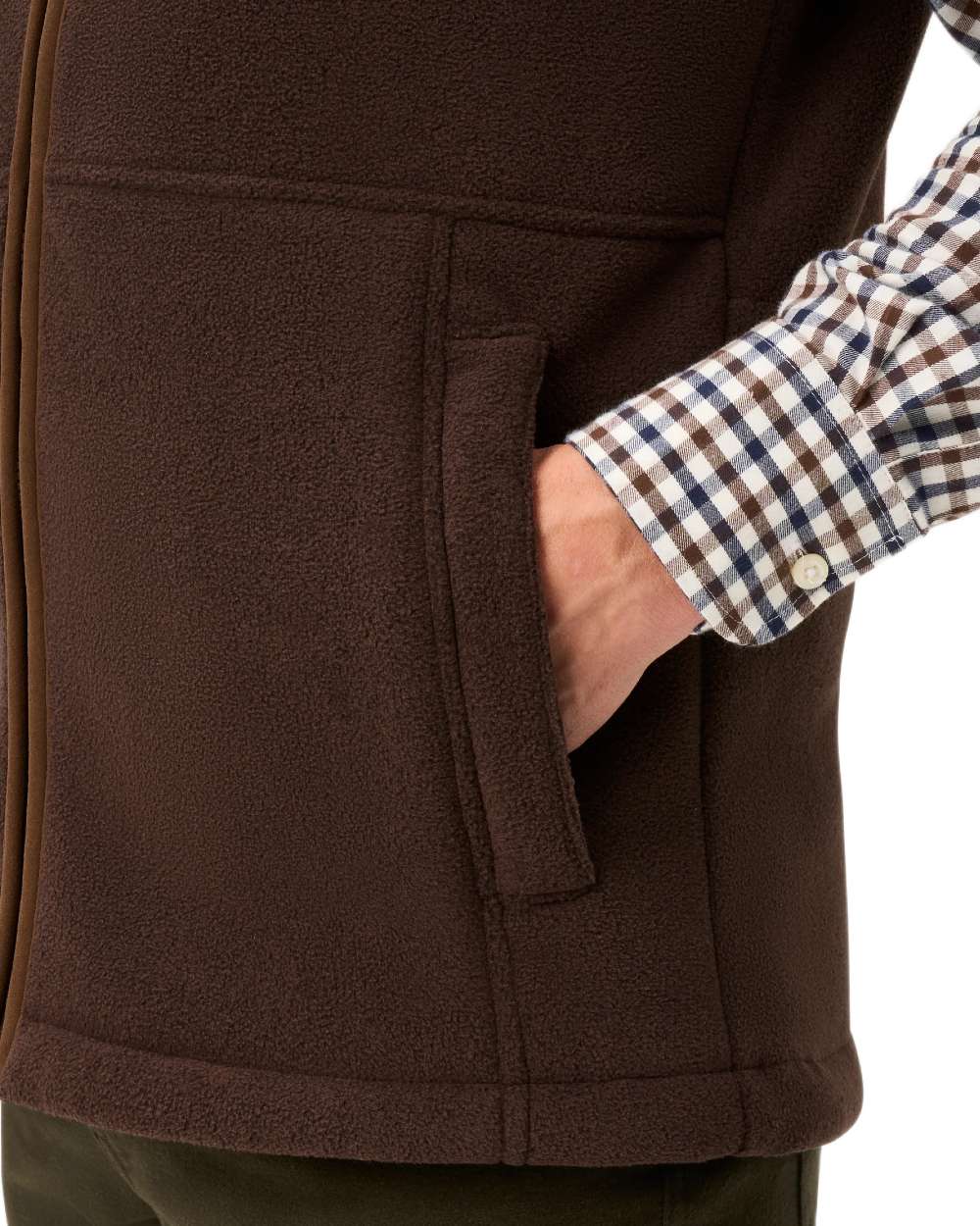 Bark coloured Alan Paine Aylsham Fleece Gilet on white background 
